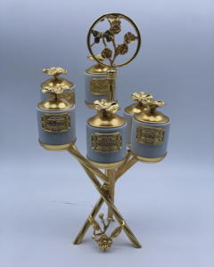 Jarra Zigzag de Porcelana Dorada de Alta Calidad, Ecológica y Clásica, Artesanía Turca de Lujo, para Almacenamiento de Hierbas y Especias - Product Image 1