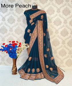 Saree violet pour une sensation royale et majestueuse saree en lin formel avec des embellissements de bras pour la sophistication - Product Image 1