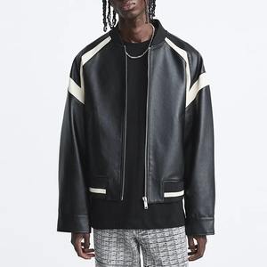 Veste en cuir pour hommes de haute qualité pour le printemps et l'automne Style de costume de Baseball américain avec manteau de mode de rue de couture en toile - Product Image 1