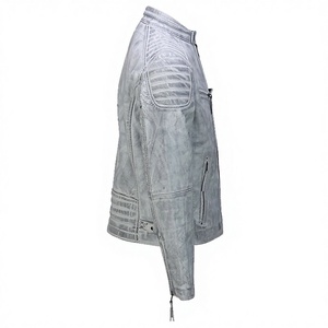 2026 OEM Top Selling <b>Grey</b> Cowhide Leather <b>Jacket</b> Men's Stand Collar Zipper Pockets 100% High Quality Low MOQ Low Price Fashion - Product Image 3