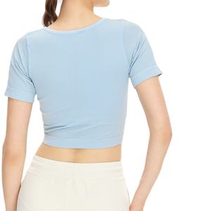 JAC22 A65523 Haut de sport respirant pour femme, yoga, course à pied, entraînement, rembourrage de poitrine amovible, coupe ajustée, manches courtes, col carré, mince - Product Image 3