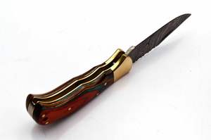 Couteau pliant damas à manche en bois de qualité supérieure | Traqueurs de chasse professionnels couteaux de poche de voyage en plein air Logo personnalisé - Product Image 3