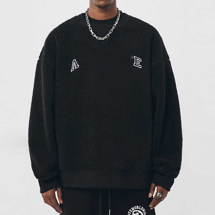 Oem Custom Black Embroidery Sweatshirt Ivory Plus Size Thick Sherpa Polar Fleece Fabric Men's Hoodies & Sweatshirt
