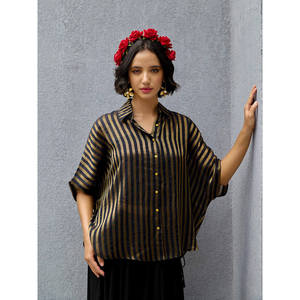 Vintage Striped Kintsugi Poncho Shirt for Ladies Embroidered <b>Sequin</b> <b>Party</b> <b>Top</b> - Product Image 2