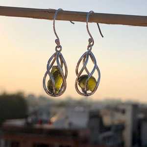 Handmade 925 <b>Sterling</b> <b>Silver</b> <b>Dangle</b> Drop <b>Earrings</b> With Natural Moldavite Gemstone White Color Heat Treated Gift For Her Mom - Product Image 1