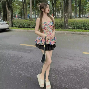 [Thỏa thuận nóng] Bộ áo lót voan thời trang nữ với 3 lựa chọn màu sắc và váy xếp li mini dễ thương với họa tiết hoa 2024 - Product Image 1