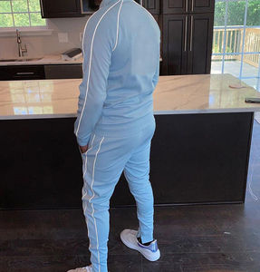 2025 mode nouveau Style col zippé et pantalon personnalisé coton survêtement haute qualité hommes réfléchissant rayure sport survêtements - Product Image 5