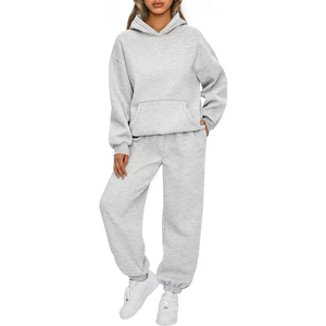 Ensemble de vêtements de sport pour femmes en deux pièces décontractées pour l'automne et l'hiver, sweat-shirt à capuche et pantalon, tissu mémoire, coupe ajustée, logo sur le devant - Product Image 2