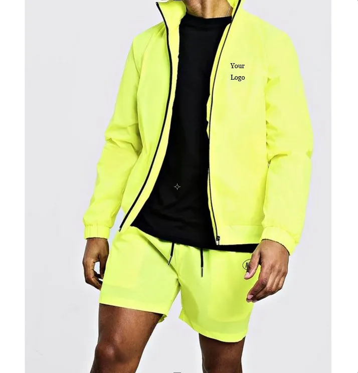 wholesale private label sweatsuit crop jacket shorts tracksuit custom logo reflective windbreaker nylon two pieces set