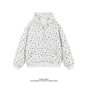 Sudadera con Capucha de Invierno Gruesa y Holgada con Media Cremallera y Estampado Personalizado en Relieve, Teñido Liso, Poliéster/Algodón - Product Image 4