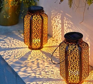 Distressed whitewashed metal iron <b>lantern</b> with arched windows and <b>large</b> capacity for big pillar candles and decor accents - Product Image 5