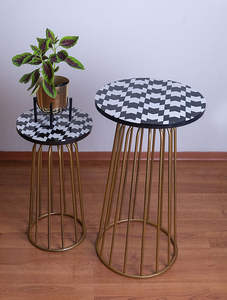 Ensemble de Table élégant en métal avec dessus en marbre pour la maison, l'hôtel, le salon, Table d'appoint de couleur dorée et noire, mobilier latéral moderne - Product Image 2