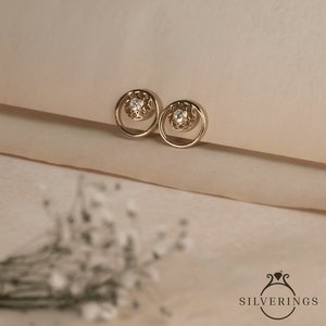 Boucles d'oreilles en argent sterling 925 avec zircon doré, motif cercle de vie, diamant or blanc 14K 18K pour mariage et fiançailles - Product Image 5