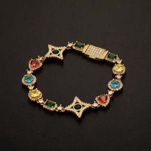Bracelet chaîne à maillons <span class=keywords><strong>en</strong></span> pierres précieuses multicolores CZ pour hommes et femmes, bijoux géométriques couleur or blanc, <span class=keywords><strong>en</strong></span> stock pour les vendeurs <span class=keywords><strong>en</strong></span> <span class=keywords><strong>ligne</strong></span> - Product Image 4