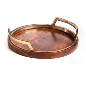 ถาดเสิร์ฟทำจากไม้อลูมิเนียมหรูหราสไตล์โบราณหรูหราทนทานสำหรับตกแต่งบนโต๊ะทรงโรงแรม - Product Image 1