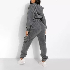 Manufacturer <b>Applique</b> Sweatsuit Acid Wash Cropped Hoodie and Sweatpants Set Tracksuit for Women - Product Image 2