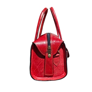 Sac à rabat de luxe en cuir véritable rouge, deux poignées, fermeture éclair, bandoulière légère, rivets, sac fourre-tout décontracté portable, style Boston - Product Image 3