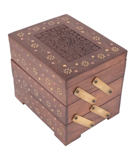Hand-Carved Wooden Jewelry Box Brass Inlay Vintage Decorative <b>Chest</b> Trinket Holder Multipurpose <b>Storage</b> for Women's Jewelry Gift - Product Image 3