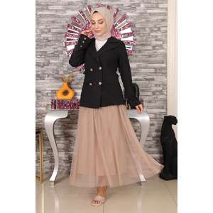 Traje de falda de tul negro casual y formal para mujer MSW19151-3, top corto y largo, faldas midi y cortas, talla XL, ajustado, de cuero sólido y tejido. - Product Image 1