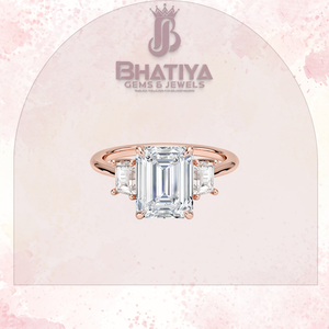 แหวนหมั้นหินสามชิ้นคุณภาพสูงประดับด้วยรูปสี่เหลี่ยมคางหมูแหวนทองคำ14k แท้พร้อมเครื่องประดับเพชรที่ผ่านการรับรองในห้องปฏิบัติการสำหรับผู้หญิง - Product Image 3