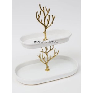 ชั้นวางเค้กแต่งงานหรูหราฐานโลหะหินอ่อนสีขาวเคลือบทอง - Product Image 4