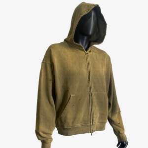 Sudadera con Capucha Personalizada para Hombre, Estilo Holgado, con Cierre, Efecto Desgastado por el Sol, Lavado Ácido Vintage, Ropa Urbana Personalizable - Product Image 6