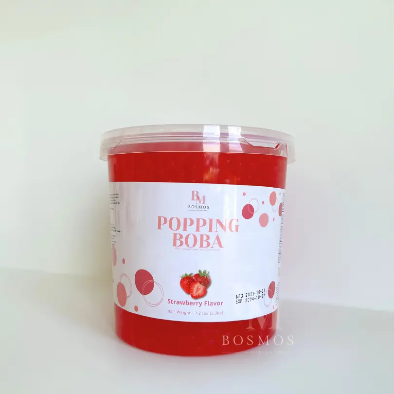 Bosmos_ 5% Strawberry Real Juice Popping Boba 3.2kg- Best Taiwan Bubble Tea Supplier, Popping Boba