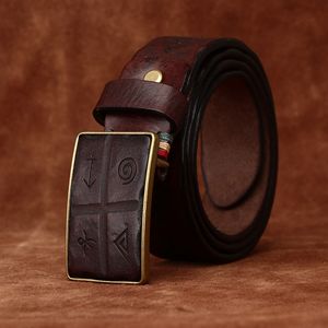 Hermoso cinturón de cuero genuino para hombre de estilo vintage con hebilla suave Hebilla de cobre con estilo de moda Cinturones de mezclilla de moda - Product Image 1