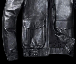 Blouson en cuir pour homme Classic Flight A2 personnalisé, noir, en cuir de mouton véritable, pour l'automne/hiver - Vrai cuir de vache - Product Image 6