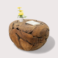 Table basse ronde réglable en bois massif de teck, style antique et moderne, avec revêtement naturel transparent, pour salon, décoration intérieure et hôtels