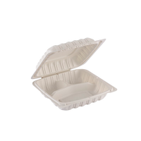 ProTakeOut Lot de 150 Contenants à Emporter Blancs à 3 Compartiments avec Fermeture à Clamshell, Dimensions 8.3x8.3x2.7, Durables, Compatibles Micro-ondes
