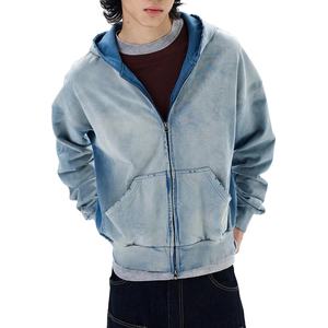Sweats à capuche zippés pour hommes personnalisés de haute qualité, lavage à l'acide, effet délavé, 100% coton, streetwear décontracté, sweats à capuche zippés pour hommes pour l'hiver - Product Image 1