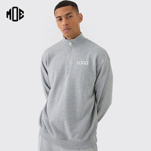 Wholesale Heather <b>Grey</b> Drop Shoulder Half <b>Zip</b> Sweatshirts Custom Logo Unisex Oversized Sports Casual Training Gym <b>Hoodies</b> - Product Image 1