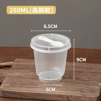 Gobelet MU en PP Plastique Transparent avec Cuillère, 160ml, 220ml, 280ml, Idéal pour Salades de Fruits, Puddings, Yogourts et Thés au Lait, avec Couvercle