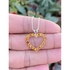 Collier Cœur en Argent 925 Citrine Tendance avec Motif Numérique, Plaqué Rhodium et Or – Cadeau Classique et Prêt pour les Fêtes - Product Image 1