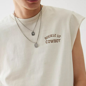 เสื้อยืดคอกลมแขนกุดผ้าฝ้าย/เส้นใยไม้ไผ่เสื้อยืดถักทอสำหรับฟิตเนสพิมพ์ลายโลโก้และคุณสมบัติเบา - Product Image 3