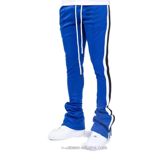 Pantalon de pile de broderie en détresse de haute qualité pantalon à cordon de serrage bloc de couleur pantalon de survêtement évasé à coupe ample pantalon de survêtement à jambes larges - Product Image 1