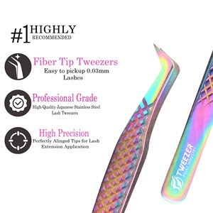 Pince à épiler personnalisée Diamond Grip OEM ODM, logo personnalisé, couleur arc-en-ciel, antimagnétique, pince à épiler pour extensions de cils, best-seller - Product Image 3