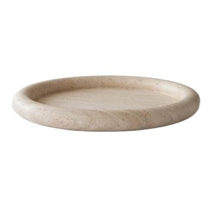 Elegante bandeja redonda de piedra de travertino con bordes lisos, perfecta para servir o como pieza decorativa, añade un toque refinado natural. - Product Image 1