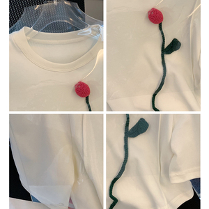 Vente d'usine mode haut T-shirt pour femmes mode col rond ample décontracté votre logo T-shirt à manches courtes dames - Product Image 5