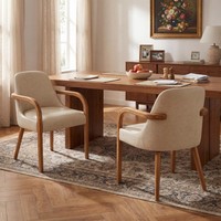 Ensemble de 2 fauteuils de salle à manger rembourrés en PU kaki de style Mid-Century, pieds en bois d'hévéa, capacité de 250 lb, pour salle à manger, bureau à domicile