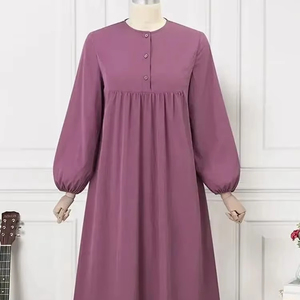 EMuslim Abaya solide une pièce Robe de prière femmes lâche à manches longues vêtements islamiques dame O cou Dubai saoudien Robe turque - Product Image 5