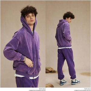 Men's Cotton Acid Washed Distressed <b>Embroidery</b> Zipper Hoodie 450 GSM Hoodies & <b>Sweatshirts</b> Manufactured By Experienced Supplier - Product Image 6