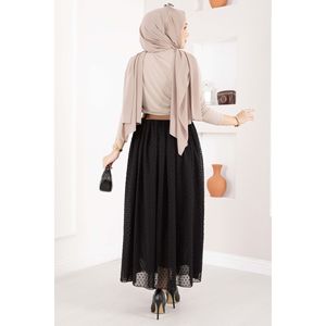 Mini Black Polka Dot Tulle <b>Skirt</b> with Chiffon Fabric Belted Design - Product Image 5