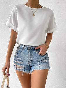 Camiseta personalizada para mujer, camiseta lisa para mujer, camiseta estampada en blanco de algodón y poliéster, camisetas transpirables de manga corta para mujer - Product Image 6