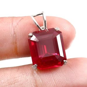 Pendentif Breloque en Argent Sterling 925 avec Rubis Taille Émeraude 14x12mm, Plaqué Or 18K, Classique, avec Certification d'Expertise, pour Femme, Fiançailles - Product Image 1