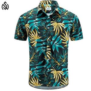 2025 <b>Summer</b> Casual Hawaiian <b>Shirts</b> Set <b>Men's</b> Short Sleeve Flannel Button <b>Shirt</b> with Beach Printing Anti-UV Breathable - Product Image 2