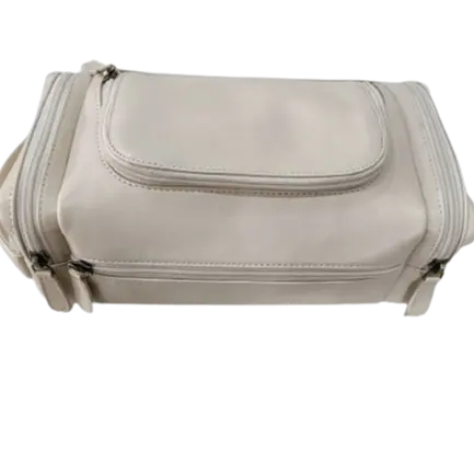Bolsa de viagem em couro legítimo bege, nova bolsa de higiene pessoal portátil médio unissex com 3 compartimentos