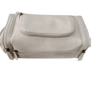 Premium Unisex Medio Beige Cuero para Neceser Nuevo Genuino Beige Cuero 3 Compartimentos Cremallera Gota Geométrica Durable - Product Image 1