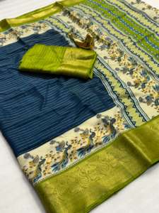 ผ้าส่าหรีสำหรับผู้หญิงพิมพ์ลาย dola Silk ใส่ไปงานปาร์ตี้ออกแบบทำในอินเดีย - Product Image 4